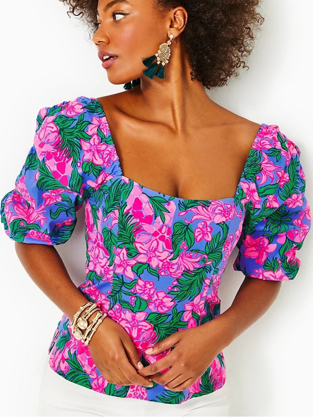 LILLY PULITZER BITSY STRETCH COTTON TOP CERISE PINK SAFARI SUNSET SIZE 6